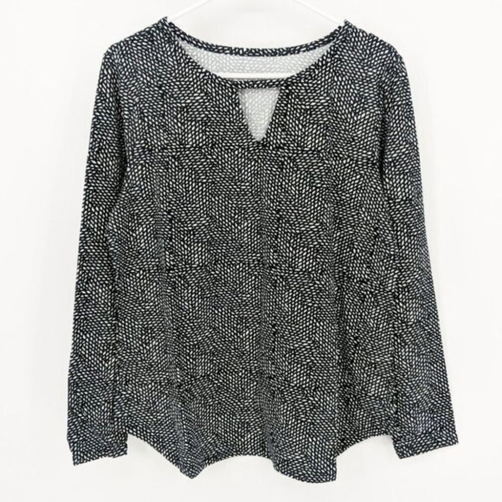 Elizabeth & Clarke Keyhole StainTech‎ Long Sleeve Top Black White Women's Size M
